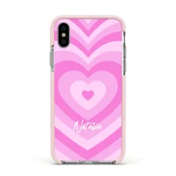 Personalised Pink Heart IPhone Case -CaseCraze Store Personalised Pink Heart Apple iPhone Xs Impact Case Pink Edge on Silver Phone