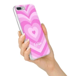 Personalised Pink Heart IPhone Case -CaseCraze Store Personalised Pink Heart iPhone 7 Plus Bumper Case on Silver iPhone Alternative Image