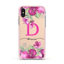 Personalised Pink Lilies IPhone Case -CaseCraze Store Personalised Pink Lilies Apple iPhone Xs Impact Case Pink Edge on Gold Phone