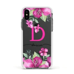 Personalised Pink Lilies IPhone Case -CaseCraze Store Personalised Pink Lilies Apple iPhone Xs Impact Case White Edge on Black Phone
