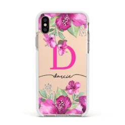 Personalised Pink Lilies IPhone Case -CaseCraze Store Personalised Pink Lilies Apple iPhone Xs Impact Case White Edge on Gold Phone