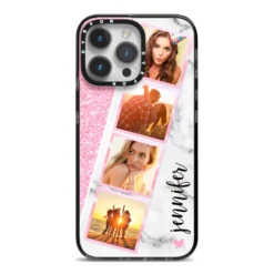 Personalised Pink Marble Photo Strip IPhone Case
