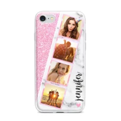 Personalised Pink Marble Photo Strip IPhone Case -CaseCraze Store Personalised Pink Marble Photo Strip iPhone 7 Bumper Case on Silver iPhone