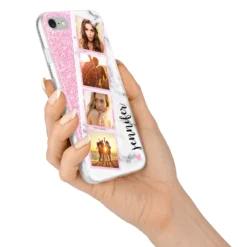 Personalised Pink Marble Photo Strip IPhone Case -CaseCraze Store Personalised Pink Marble Photo Strip iPhone 7 Bumper Case on Silver iPhone Alternative Image