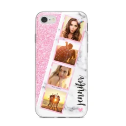 Personalised Pink Marble Photo Strip IPhone Case -CaseCraze Store Personalised Pink Marble Photo Strip iPhone 8 Bumper Case on Silver iPhone