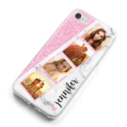 Personalised Pink Marble Photo Strip IPhone Case -CaseCraze Store Personalised Pink Marble Photo Strip iPhone 8 Bumper Case on Silver iPhone Alternative Image
