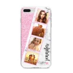 Personalised Pink Marble Photo Strip IPhone Case -CaseCraze Store Personalised Pink Marble Photo Strip iPhone 8 Plus Bumper Case on Silver iPhone