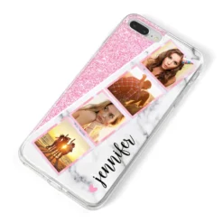Personalised Pink Marble Photo Strip IPhone Case -CaseCraze Store Personalised Pink Marble Photo Strip iPhone 8 Plus Bumper Case on Silver iPhone Alternative Image