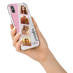 Personalised Pink Marble Photo Strip IPhone Case -CaseCraze Store Personalised Pink Marble Photo Strip iPhone X Bumper Case on Silver iPhone Alternative Image 2
