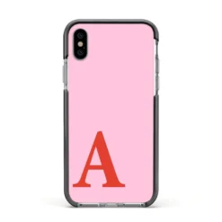 Personalised Pink And Red IPhone Case -CaseCraze Store Personalised Pink and Red Apple iPhone Xs Impact Case Black Edge on Silver Phone