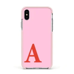 Personalised Pink And Red IPhone Case -CaseCraze Store Personalised Pink and Red Apple iPhone Xs Impact Case Pink Edge on Silver Phone