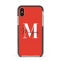 Personalised Red Name And Initial IPhone Case 39 Personalised Red Name And Initial IPhone Case -CaseCraze Store Personalised Red Name and Initial Apple iPhone Xs Impact Case Black Edge on Gold Phone
