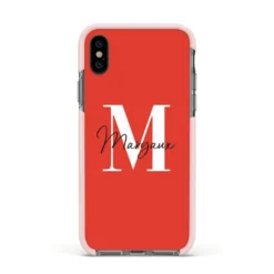 Personalised Red Name And Initial IPhone Case 37 Personalised Red Name And Initial IPhone Case -CaseCraze Store Personalised Red Name and Initial Apple iPhone Xs Impact Case Pink Edge on Black Phone