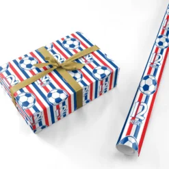 Personalised Red White Blue Football Wrapping Paper -CaseCraze Store Personalised Red White Blue Football Personalised Wrapping Paper