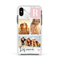 Personalised Three Photo Marble Name IPhone Case -CaseCraze Store Personalised Three Photo Marble Name Apple iPhone Xs Impact Case White Edge on Black Phone