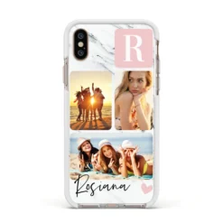 Personalised Three Photo Marble Name IPhone Case -CaseCraze Store Personalised Three Photo Marble Name Apple iPhone Xs Impact Case White Edge on Gold Phone