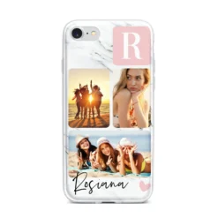 Personalised Three Photo Marble Name IPhone Case -CaseCraze Store Personalised Three Photo Marble Name iPhone 7 Bumper Case on Silver iPhone