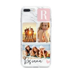Personalised Three Photo Marble Name IPhone Case -CaseCraze Store Personalised Three Photo Marble Name iPhone 7 Plus Bumper Case on Silver iPhone