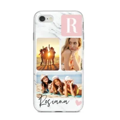 Personalised Three Photo Marble Name IPhone Case -CaseCraze Store Personalised Three Photo Marble Name iPhone 8 Bumper Case on Silver iPhone