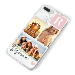 Personalised Three Photo Marble Name IPhone Case -CaseCraze Store Personalised Three Photo Marble Name iPhone 8 Plus Bumper Case on Silver iPhone Alternative Image