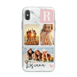 Personalised Three Photo Marble Name IPhone Case -CaseCraze Store Personalised Three Photo Marble Name iPhone X Bumper Case on Silver iPhone Alternative Image 1
