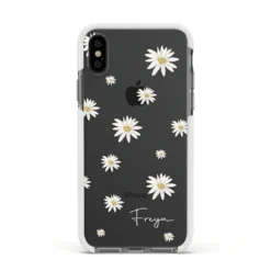 Personalised Vintage Daisy IPhone Case -CaseCraze Store Personalised Vintage Daisy Apple iPhone Xs Impact Case White Edge on Black Phone