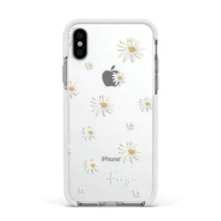 Personalised Vintage Daisy IPhone Case -CaseCraze Store Personalised Vintage Daisy Apple iPhone Xs Impact Case White Edge on Silver Phone