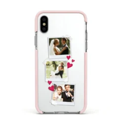 Personalised Wedding Photo Montage IPhone Case -CaseCraze Store Personalised Wedding Photo Montage Apple iPhone Xs Impact Case Pink Edge on Silver Phone