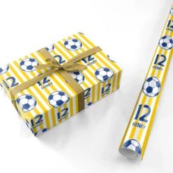 Personalised Yellow And Blue Football Wrapping Paper -CaseCraze Store Personalised Yellow and Blue Football Personalised Wrapping Paper