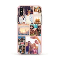 Photo Collage IPhone Case -CaseCraze Store Photo Collage Apple iPhone Xs Impact Case Pink Edge on Gold Phone