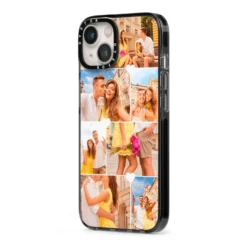 Photo Collage Heart IPhone Case -CaseCraze Store Photo Collage Heart iPhone 13 Black Impact Case Side Angle on Silver phone