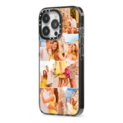 Photo Collage Heart IPhone Case -CaseCraze Store Photo Collage Heart iPhone 13 Pro Black Impact Case Side Angle on Silver phone