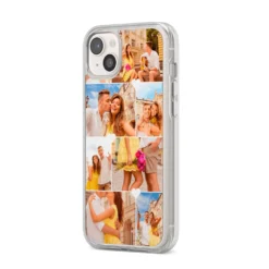 Photo Collage Heart IPhone Case -CaseCraze Store Photo Collage Heart iPhone 14 Plus Clear Tough Case Starlight Angled Image