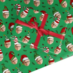 Photo Face Personalised Christmas Hats Wrapping Paper