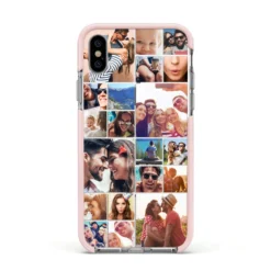 Photo Grid IPhone Case -CaseCraze Store Photo Grid Apple iPhone Xs Impact Case Pink Edge on Silver Phone