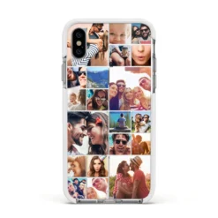 Photo Grid IPhone Case -CaseCraze Store Photo Grid Apple iPhone Xs Impact Case White Edge on Silver Phone