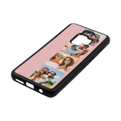 Photo Strip Montage Upload Pebble Leather Pink IPhone Case -CaseCraze Store Photo Strip Montage Upload Pink Pebble Leather Samsung S9 Case Side Angle