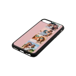 Photo Strip Montage Upload Pebble Leather Pink IPhone Case -CaseCraze Store Photo Strip Montage Upload Pink Pebble Leather iPhone 8 Case Side Angle