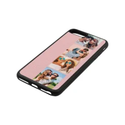 Photo Strip Montage Upload Pebble Leather Pink IPhone Case -CaseCraze Store Photo Strip Montage Upload Pink Pebble Leather iPhone 8 Plus Case Side Angle