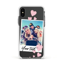 Photo With Text IPhone Case -CaseCraze Store Photo with Text Apple iPhone Xs Impact Case White Edge on Black Phone