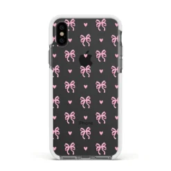 Pink Bow And Heart IPhone Case -CaseCraze Store Pink Bow and Heart Apple iPhone Xs Impact Case White Edge on Black Phone