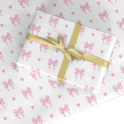 Pink Bow And Heart Wrapping Paper