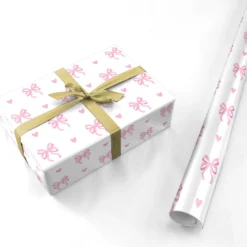 Pink Bow And Heart Wrapping Paper -CaseCraze Store Pink Bow and Heart Personalised Wrapping Paper