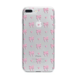 Pink Bow And Heart IPhone Case -CaseCraze Store Pink Bow and Heart iPhone 7 Plus Bumper Case on Silver iPhone
