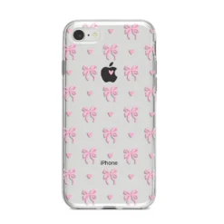 Pink Bow And Heart IPhone Case -CaseCraze Store Pink Bow and Heart iPhone 8 Bumper Case on Silver iPhone