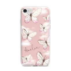 Pink Butterflies Personalised IPhone Case -CaseCraze Store Pink Butterflies Personalised iPhone 7 Bumper Case on Silver iPhone