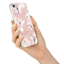 Pink Butterflies Personalised IPhone Case -CaseCraze Store Pink Butterflies Personalised iPhone 7 Bumper Case on Silver iPhone Alternative Image
