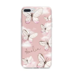 Pink Butterflies Personalised IPhone Case -CaseCraze Store Pink Butterflies Personalised iPhone 7 Plus Bumper Case on Silver iPhone