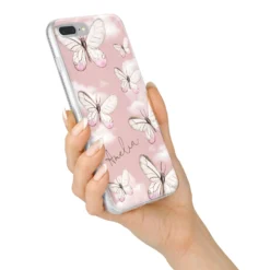 Pink Butterflies Personalised IPhone Case -CaseCraze Store Pink Butterflies Personalised iPhone 7 Plus Bumper Case on Silver iPhone Alternative Image