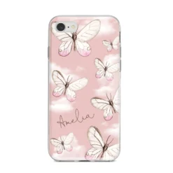 Pink Butterflies Personalised IPhone Case -CaseCraze Store Pink Butterflies Personalised iPhone 8 Bumper Case on Silver iPhone